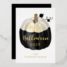 Cute Black en White Pumpkin Happy Halloween Gold