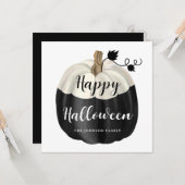 Cute Black en White Pumpkin Happy Halloween Kaart (Voorkant / Achterkant in situ)