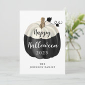 Cute Black en White Pumpkin Happy Halloween Kaart (Staand voorkant)