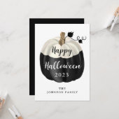 Cute Black en White Pumpkin Happy Halloween Kaart (Voorkant / Achterkant in situ)