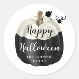Cute Black en White Pumpkin Happy Halloween Ronde Sticker