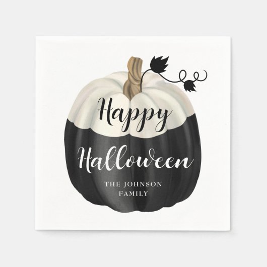 Cute Black en White Pumpkin Happy Halloween Servet (Voorkant)