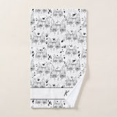 Cute Black en White Serene Cat Face Pattern Bad Handdoek (Handdoek)