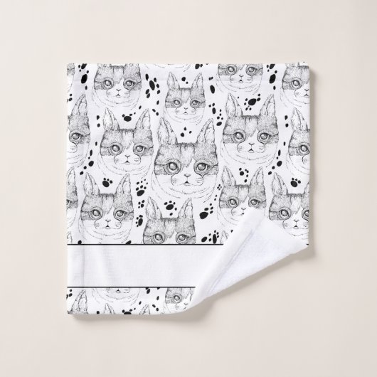Cute Black en White Serene Cat Face Pattern Bad Handdoek (Wasdoekje)