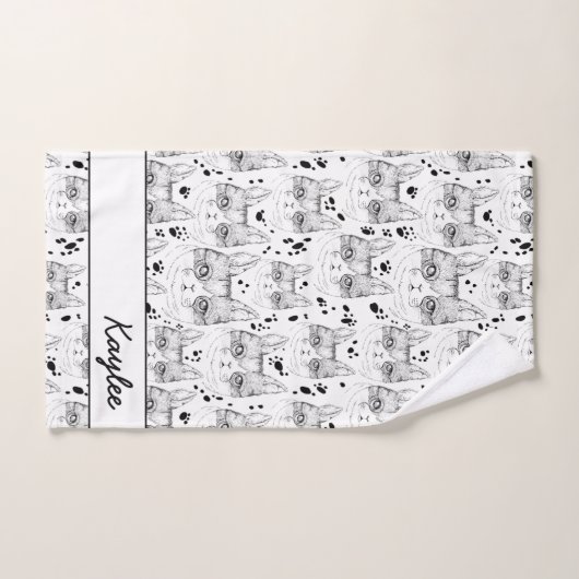 Cute Black en White Serene Cat Face Pattern Bad Handdoek (Handdoek)