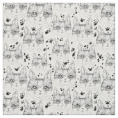 Cute Black en White Serene Cat Face Pattern Stof (Swatch)
