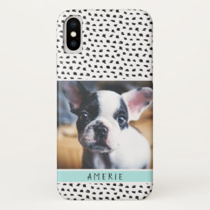Cute Black en White Splotches Pet Photo   Aqua Case-Mate iPhone Case