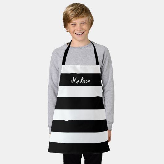 Cute Black en White Striped Kinder Persoonlijk Schort (Gedragen)