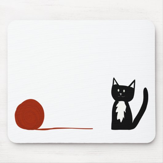 Cute Black en White Tuxedo Cat met Yarn Muismat (Voorkant)