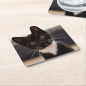 Cute Black en White Tuxedo Kitten Kartonnen Onderzetters (Schuin)