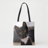 Cute Black en White Tuxedo Kitten Tote Bag (Voorkant)