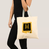 Cute Black en Yellow Striped Monogram Bumble Bee. Tote Bag (Voorkant (product))