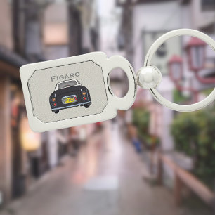 Cute Black Figaro Car Monogram Silver Sleutelhanger