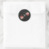 Cute Black  Floral Gold Polka Dots Monogram Ronde Sticker (Tas)