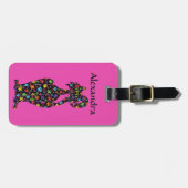 Cute Black Flowered Cat Pink Persoonlijk Bagagelabel (Voorkant horizontaal)