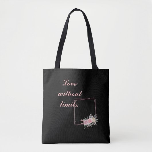 Cute Black Flowers, hou van een citaat Tote Bag (Voorkant)