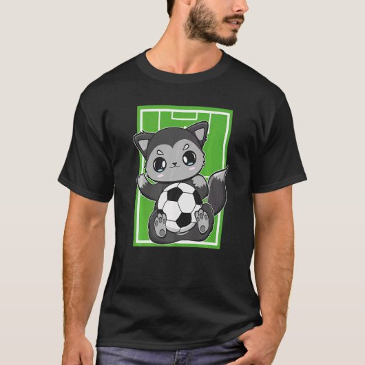 Cute Black Fox With Soccer Plays Football Team Spo T-shirt (Voorkant)