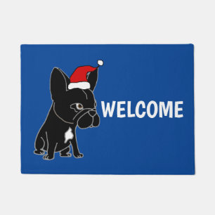 Cute Black French Bulldog in Santa Hat Kerstmis Deurmat