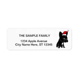 Cute Black French Bulldog in Santa Hat Kerstmis Etiket