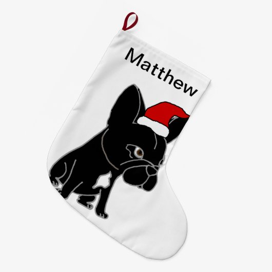 Cute Black French Bulldog in Santa Hat Kerstmis Grote Kerstsok (Voorkant (Hangend))