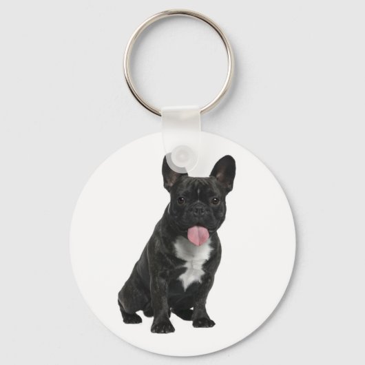 Cute Black French Bulldog Puppy Dog Sleutelhanger (Voorkant)