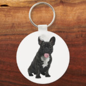 Cute Black French Bulldog Puppy Dog Sleutelhanger (Voorkant)
