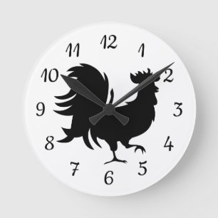 Cute Black geluksrooster Ronde Klok