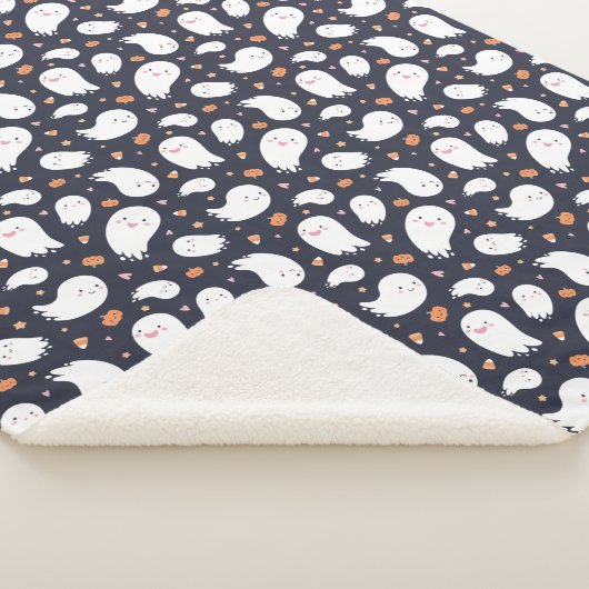 Cute Black Ghost en Pumpkin Sherpa Blanket Sherpa Deken (3/4)