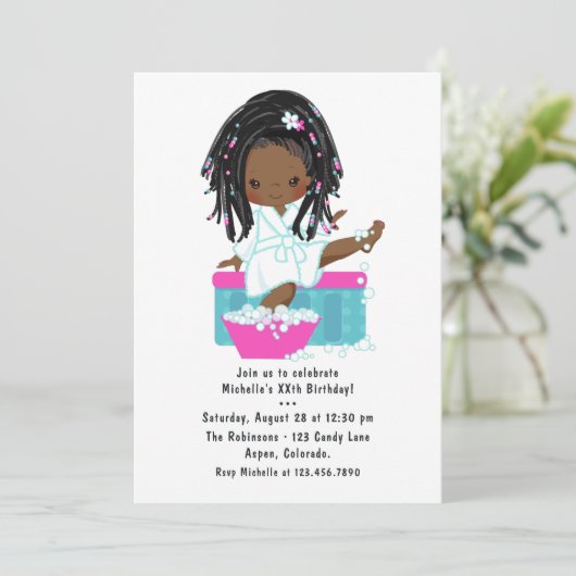 Cute Black Girl Spa Sleepover Birthday Foto Kaart (Staand voorkant)