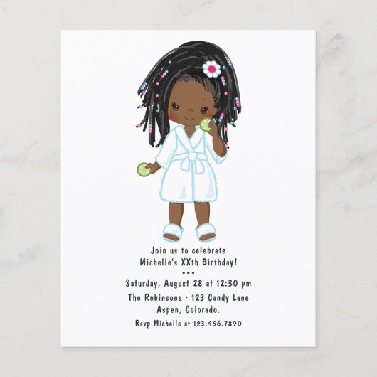 Cute Black Girl Spa Sleepover Birthday Party Flyer (Voorkant)