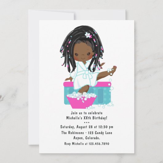 Cute Black Girl Spa Sleepover Birthday Party Kaart (Voorkant)