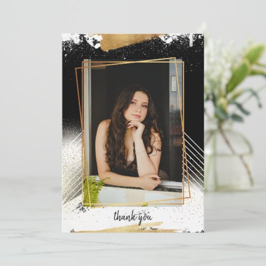 Cute Black & Gold Framed Afstuderen - Hartelijk da Kaart (Staand voorkant)