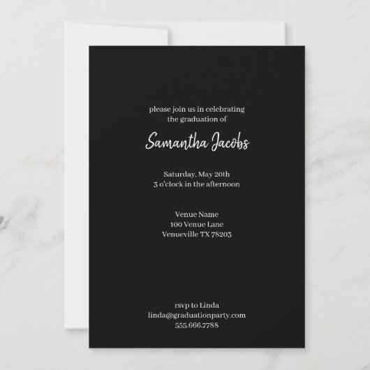 Cute Black & Gold Framed Afstuderen Invitation Kaart (Achterkant)