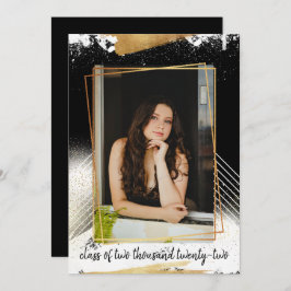 Cute Black & Gold Framed Afstuderen Invitation Kaart