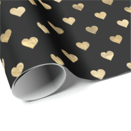 Cute Black Gold Hearts Patroon Cadeaupapier
