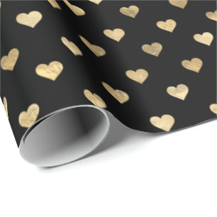 Cute Black Gold Hearts Patroon Cadeaupapier