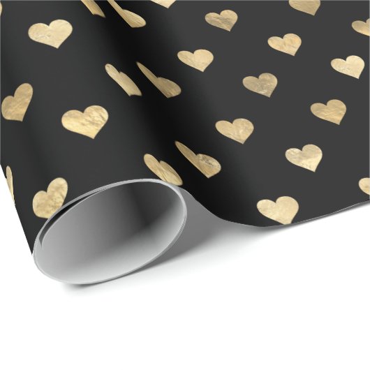 Cute Black Gold Hearts Patroon Cadeaupapier (Rol Hoek)
