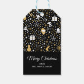 Cute Black Gold Polka Dots Script-kerstfeest Cadeaulabel (Voorkant)