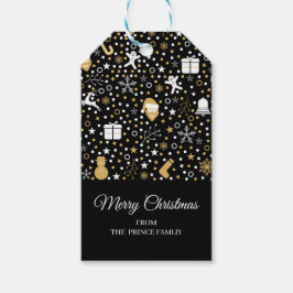 Cute Black Gold Polka Dots Script-kerstfeest Cadeaulabel