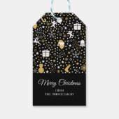 Cute Black Gold Polka Dots Script-kerstfeest Cadeaulabel (Achterkant)