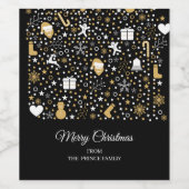 Cute Black Gold Polka Dots Script-kerstfeest Wijn Etiket (Enkel label)