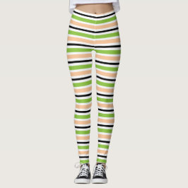 Cute Black Green Sinaasappel & White Stripes Hallo Leggings
