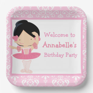 Cute Black Hair Ballerina Birthday Party Papieren Bordje