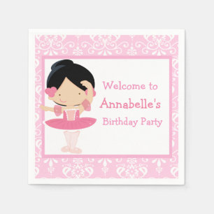 Cute Black Hair Ballerina Birthday Party Servet