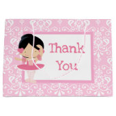 Cute Black Hair Ballerina & Roze Damask Hartelijk  Groot Cadeauzakje (Voorkant)