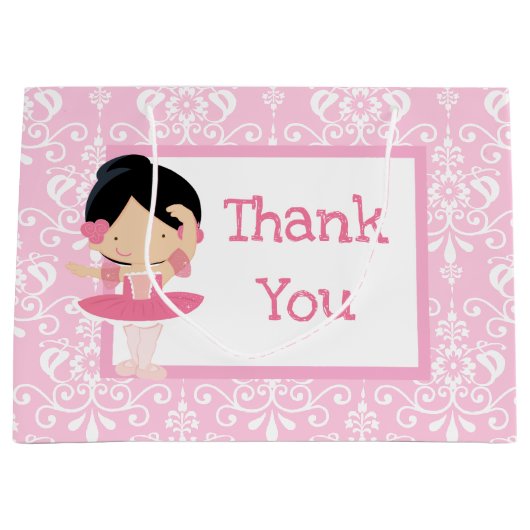 Cute Black Hair Ballerina & Roze Damask Hartelijk  Groot Cadeauzakje (Voorkant)
