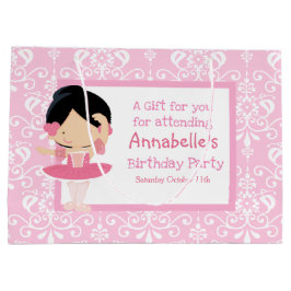 Cute Black Hair Ballerina & Roze Damask Hartelijk  Groot Cadeauzakje