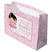 Cute Black Hair Ballerina & Roze Damask Hartelijk  Groot Cadeauzakje (Achterkant Gekanteld)