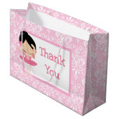 Cute Black Hair Ballerina & Roze Damask Hartelijk  Groot Cadeauzakje (Voorkant Gekanteld)