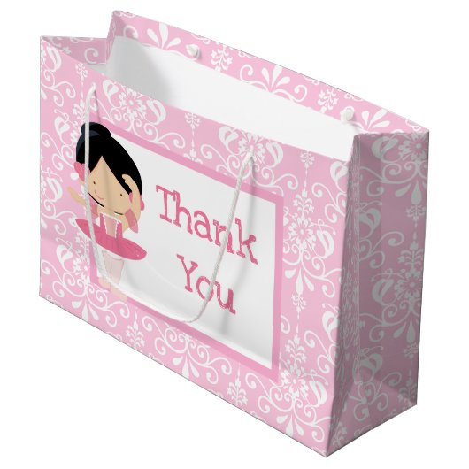 Cute Black Hair Ballerina & Roze Damask Hartelijk Groot Cadeauzakje (Voorkant Gekanteld)